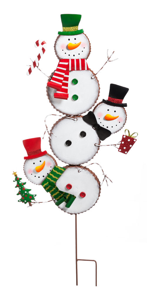 Evergreen Snowman Totem Garden Stake, 15.5''x 1'' x 39.6'' inches