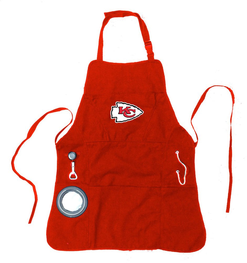 Team Sports America NFL Kansas City Chiefs Ultimate Grilling Apron Durable Cotton with Beverage Opener and Multi Tool for Football Fans Fathers Day and More