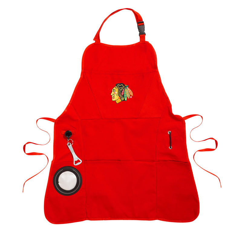 Team Sports America NHL Chicago Blackhawks Ultimate Grilling Apron Durable Cotton with Beverage Opener and Multi Tool for Football Fans Fathers Day and More