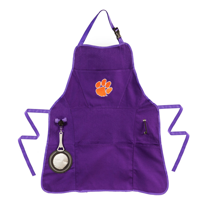 Team Sports America Collegiate Clemson University Ultimate Grilling Apron Durable Cotton with Beverage Opener and Multi Tool for Football Fans Fathers Day and More