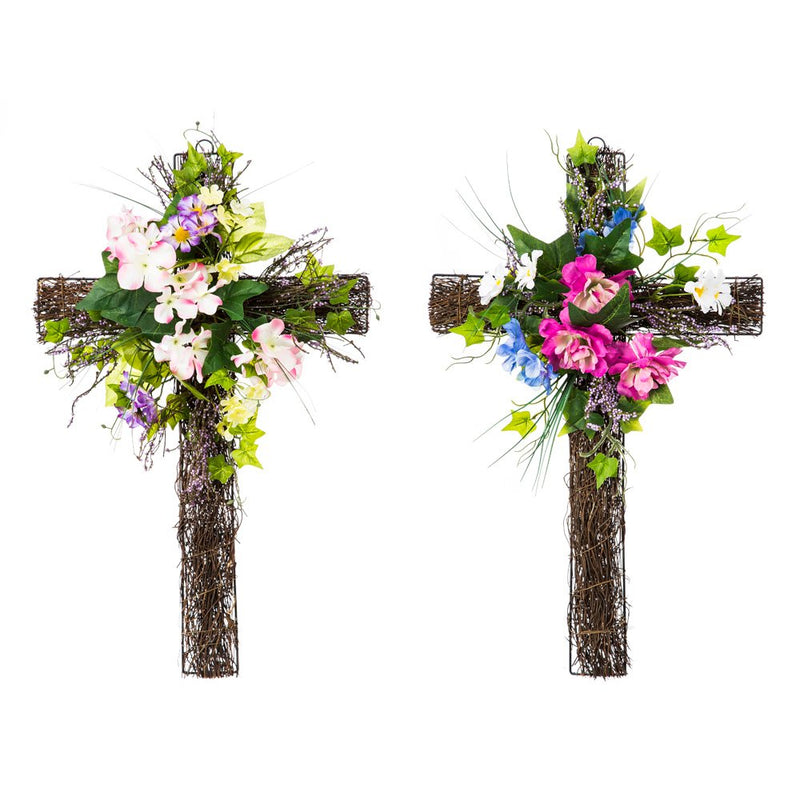 Spring Floral Wall Cross, Set of 2-12 x 22 x 4 Inches