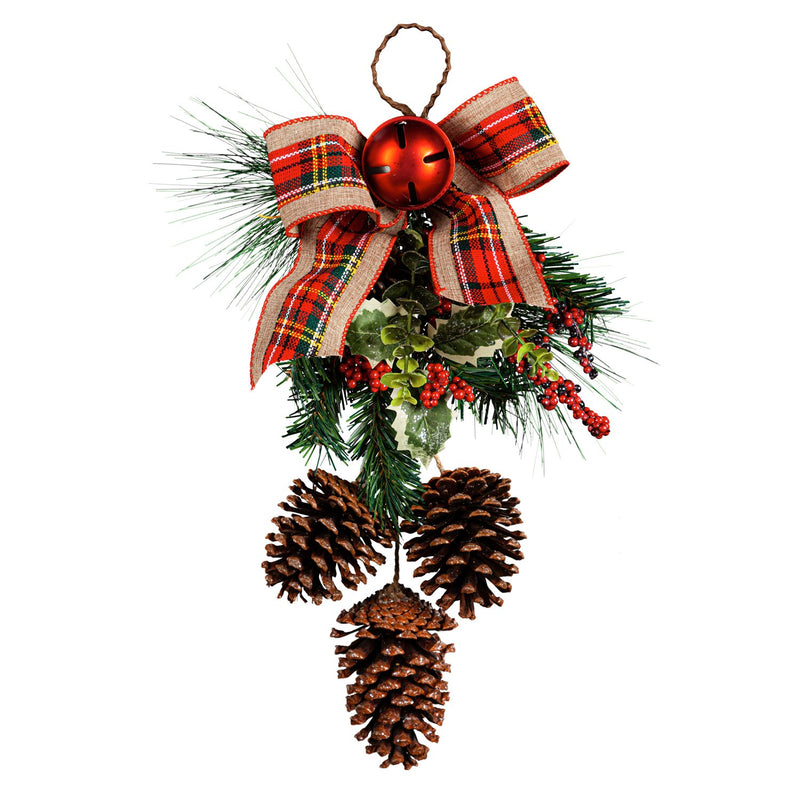 Pinecone and Berry Hanging Wall Décor with Plaid Bow