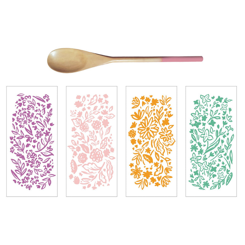 Flour Sack Towel Gift Set with Wooden Spoon, 4 Asst, Floral Flair,4fs7870a