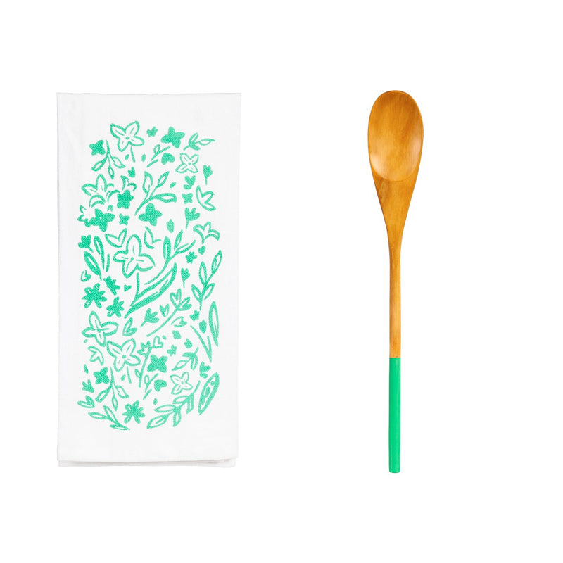 Flour Sack Towel Gift Set with Wooden Spoon, 4 Asst, Floral Flair,4fs7870a