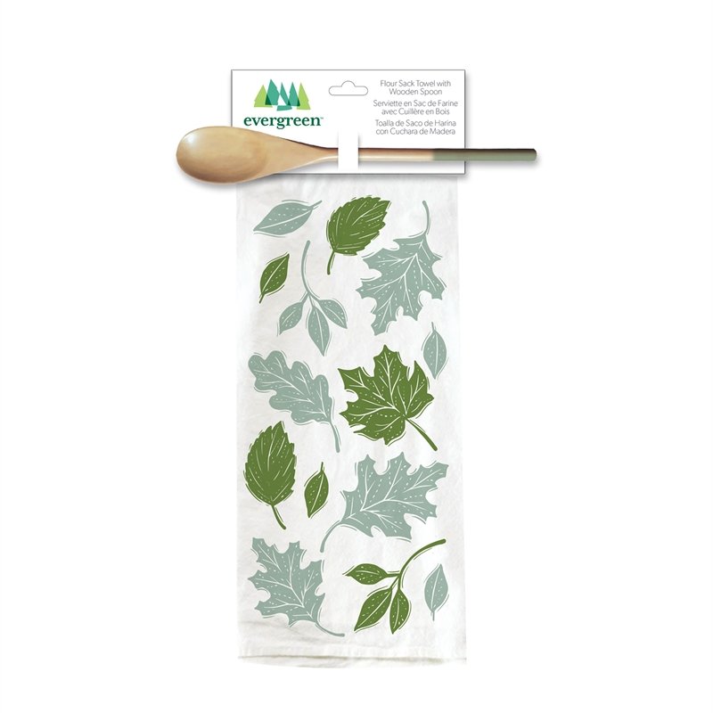 Flour Sack Towel Gift Set with Wooden Spoon, 4 Asst, Crafted Harvest