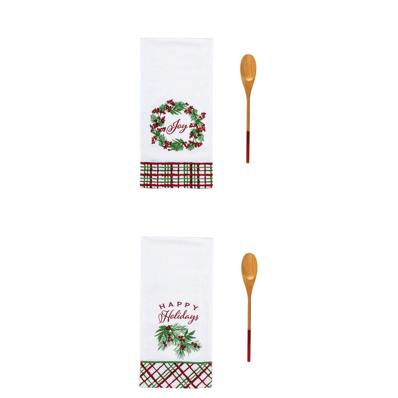 Flour Sack Towel Gift Set with Wooden Spoon, 2 Asst, Christmas Cadence