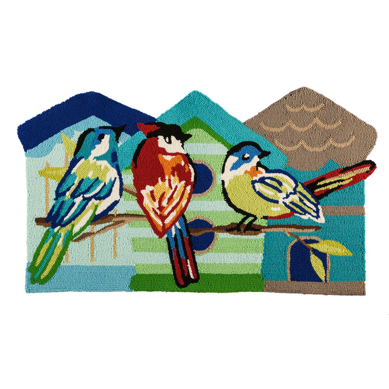 Colorful Birds Shaped Hooked Rug, 24'' x 42'' x 0.25'' inches