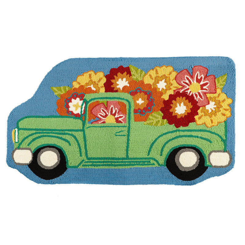 Flower Truck Shaped Hooked Rug, 24'' x 42'' x 0.25'' inches