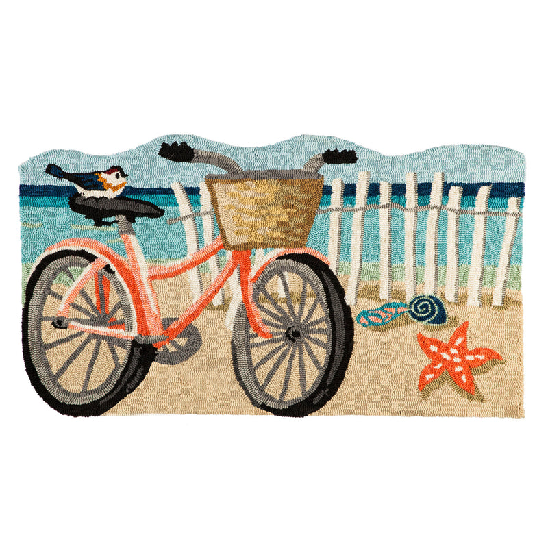 Beach Bicycle Shaped Hooked Rug,24"x42"x0.25"inches