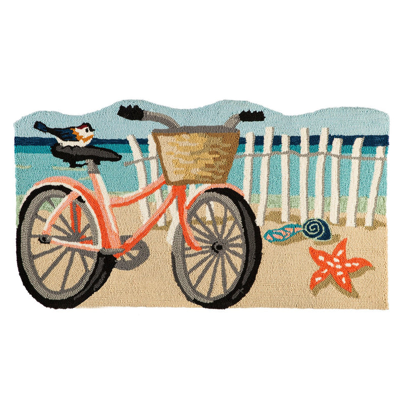 Beach Bicycle Shaped Hooked Rug,24"x42"x0.25"inches