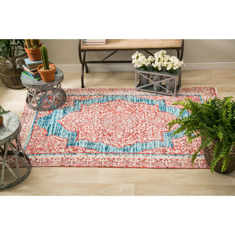 Red with Turquoise Digitally-Printed Indoor/Outdoor  Rug, 4'x6', 48'' x 0.1'' x 72'' inches
