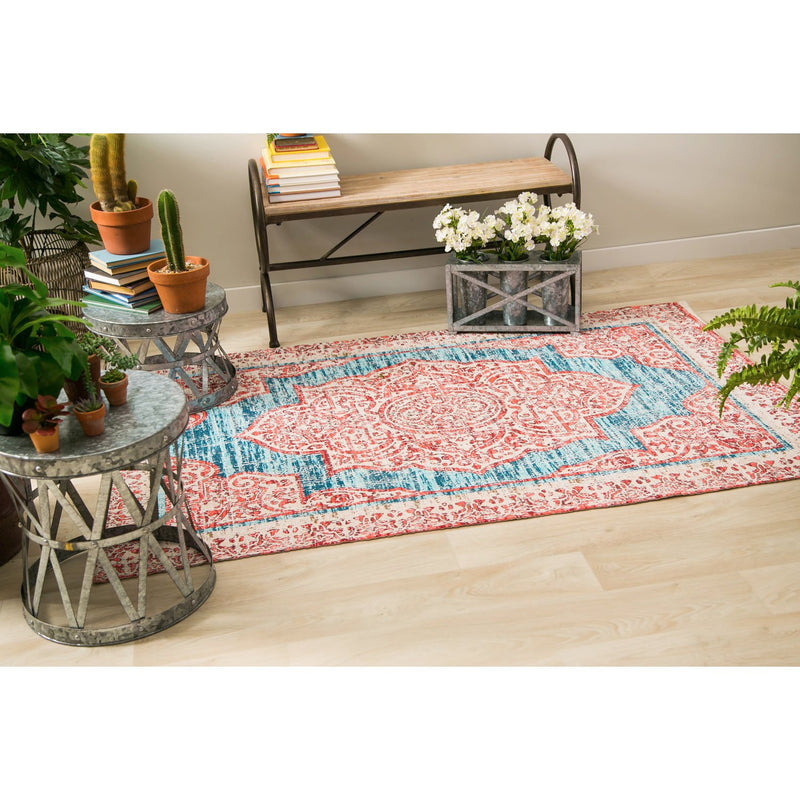 Red with Turquoise Digitally-Printed Indoor/Outdoor  Rug, 4'x6', 48'' x 0.1'' x 72'' inches