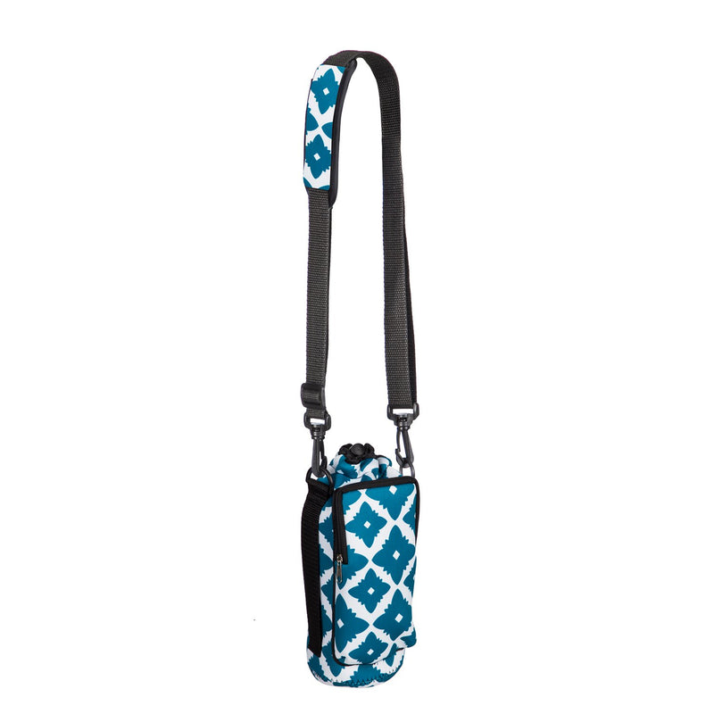 Neoprene Bottle Carrier with Drawstring, Teal Diamond, 4.53'' x 3.93'' x 8.85'' inches
