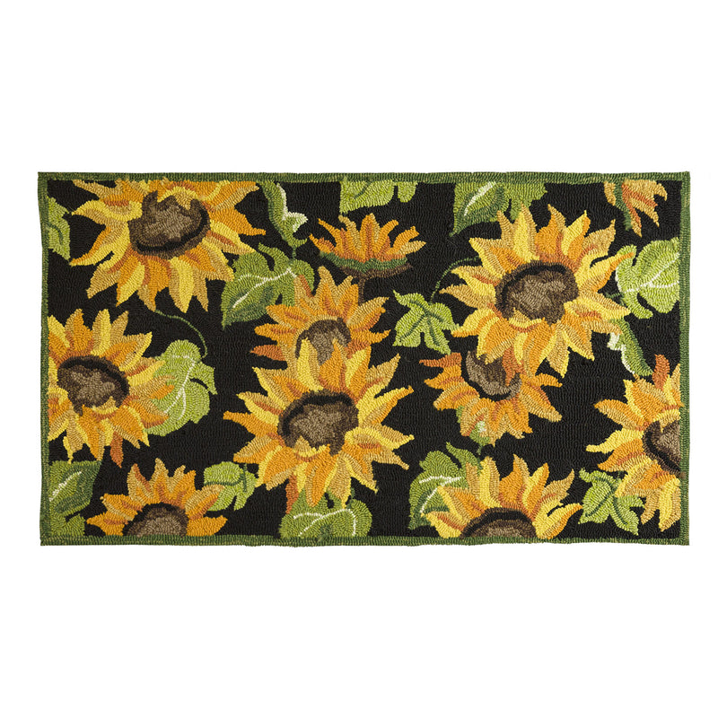 Indoor/Outdoor  Hooked  Rug,  Sunflowers 42"x24",42"x24"x0.5"inches