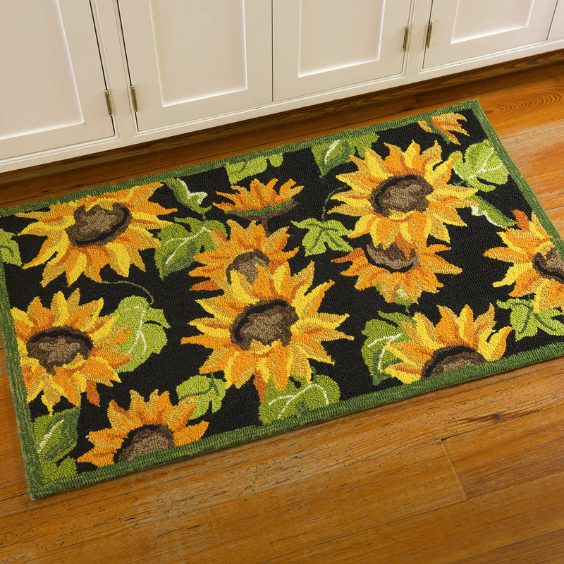 Indoor/Outdoor  Hooked  Rug,  Sunflowers 42"x24",42"x24"x0.5"inches