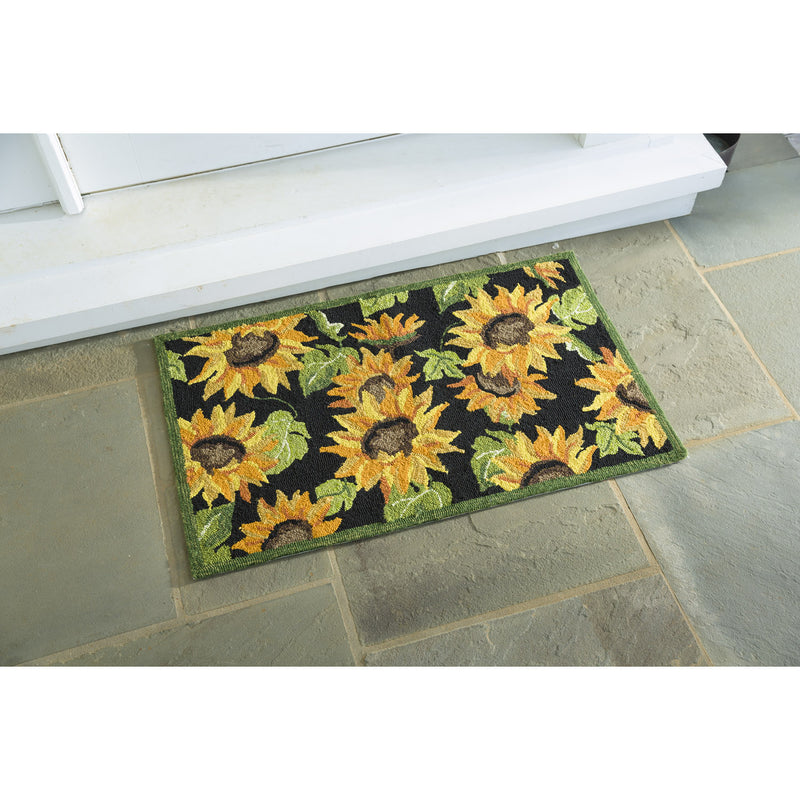 Indoor/Outdoor  Hooked  Rug,  Sunflowers 42"x24",42"x24"x0.5"inches