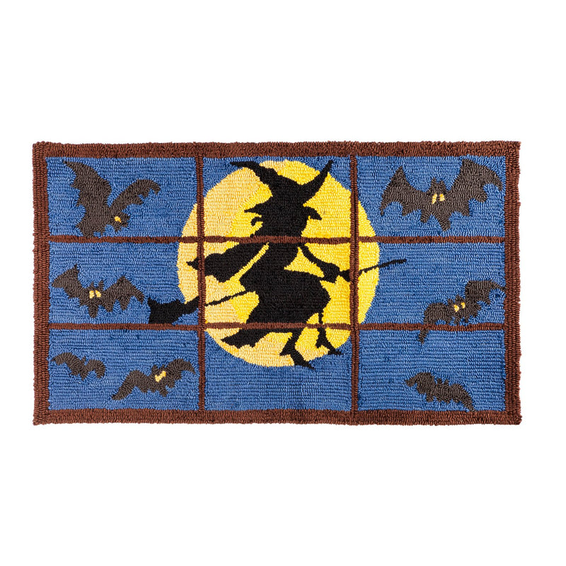 Indoor/Outdoor Halloween Flying Witch Hooked Accent Rug,24"x42"x0.5"inches