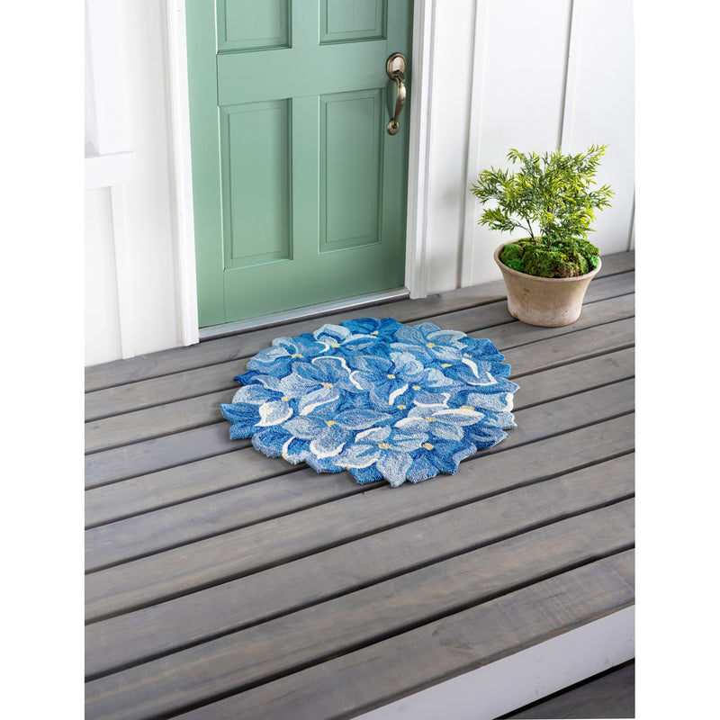 Shaped Hooked Indoor/Outdoor Rug, Blue Hydrangea,36"x36"x0.25"inches