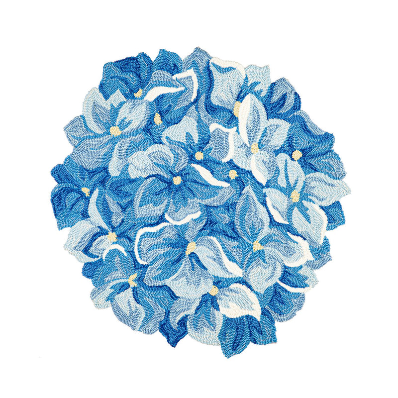 Shaped Hooked Indoor/Outdoor Rug, Blue Hydrangea,36"x36"x0.25"inches