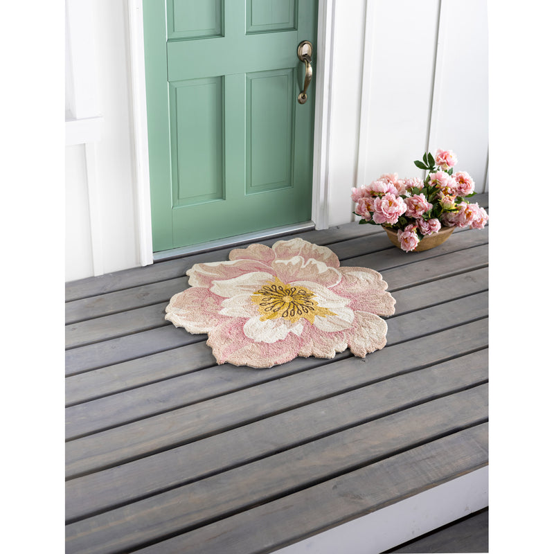 Shaped Hooked Indoor/Outdoor Rug, Pink Dogwood,36"x36"x0.25"inches