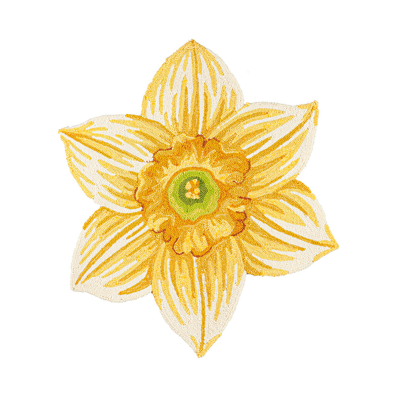 Shaped Hooked Indoor/Outdoor Rug, Yellow Daffodil,36"x36"x0.25"inches