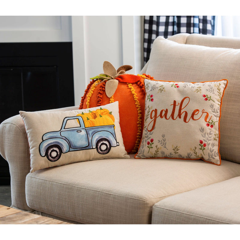 Cypress Home Beautiful Thanksgiving Fall Gather Square Comfortable Pillow - 14 x 5 x 14 Inches Indoor/Outdoor Decoration for Homes, Yards and Gardens