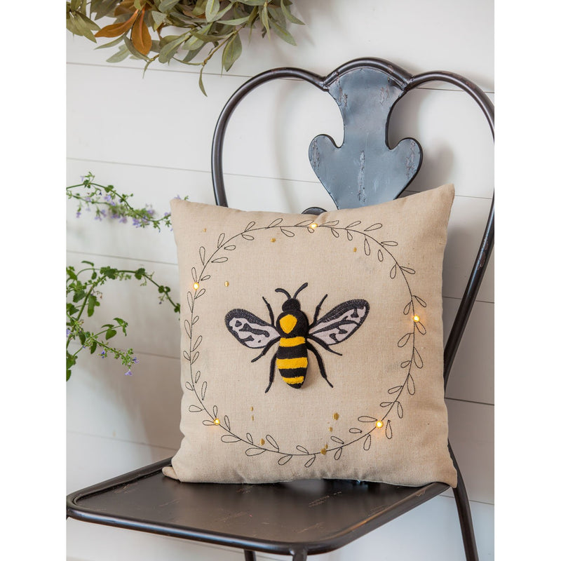 Cypress Home Just Bee LED Pillow - 16 x 4 x 16 Inches
