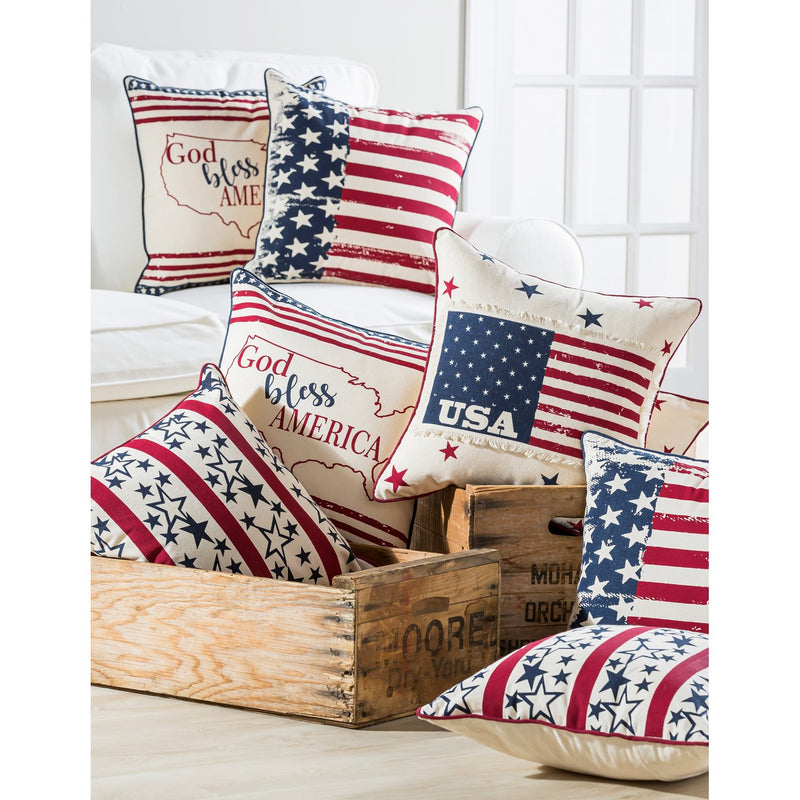 Americana Patchwork Pillow, 18'' x 3'' x 18'' inches