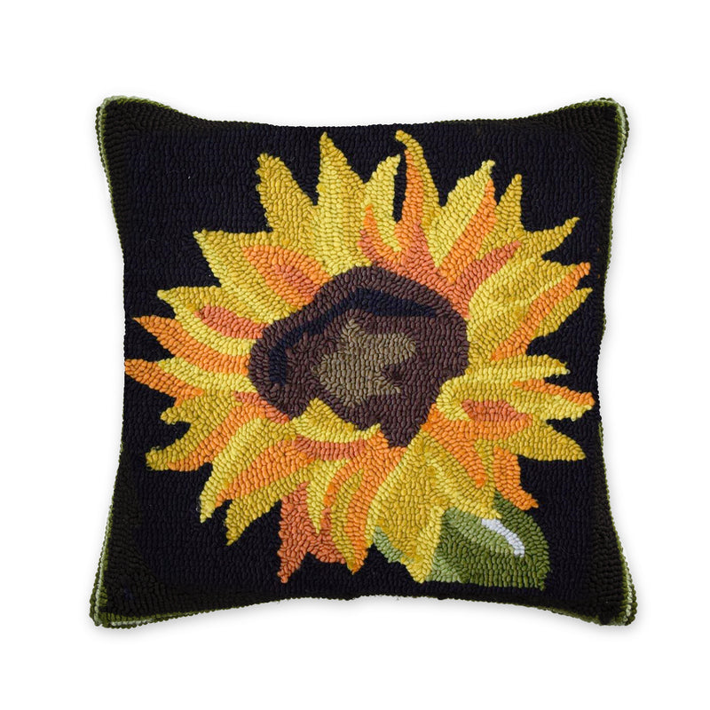 Indoor/Outdoor Hooked Pillow,  Sunflower 18"x18'', 18"x18"x5"inches