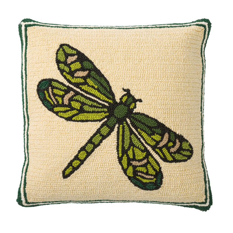 Indoor/Outdoor Hooked  Pillow, Dragonfly 18"x18", 18"x18"x5"inches