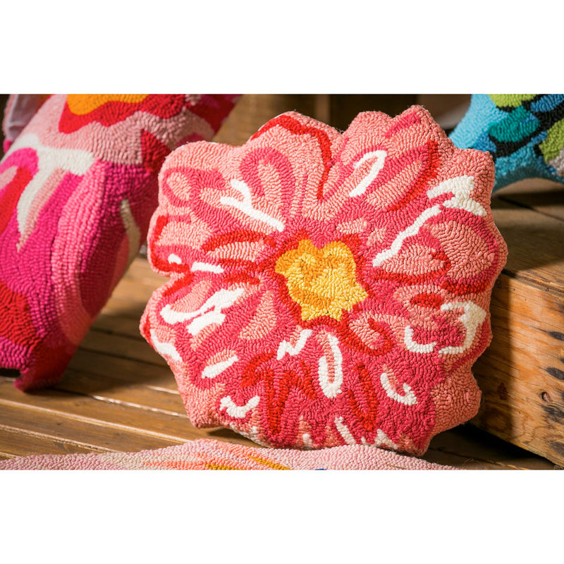 Pink Flower Shaped Hooked Pillow, 18'' x 18'' x 1'' inches