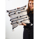 Woven Braided Black & Cream Indoor/Outdoor Decorative Pillow, 18"x18",4p4969