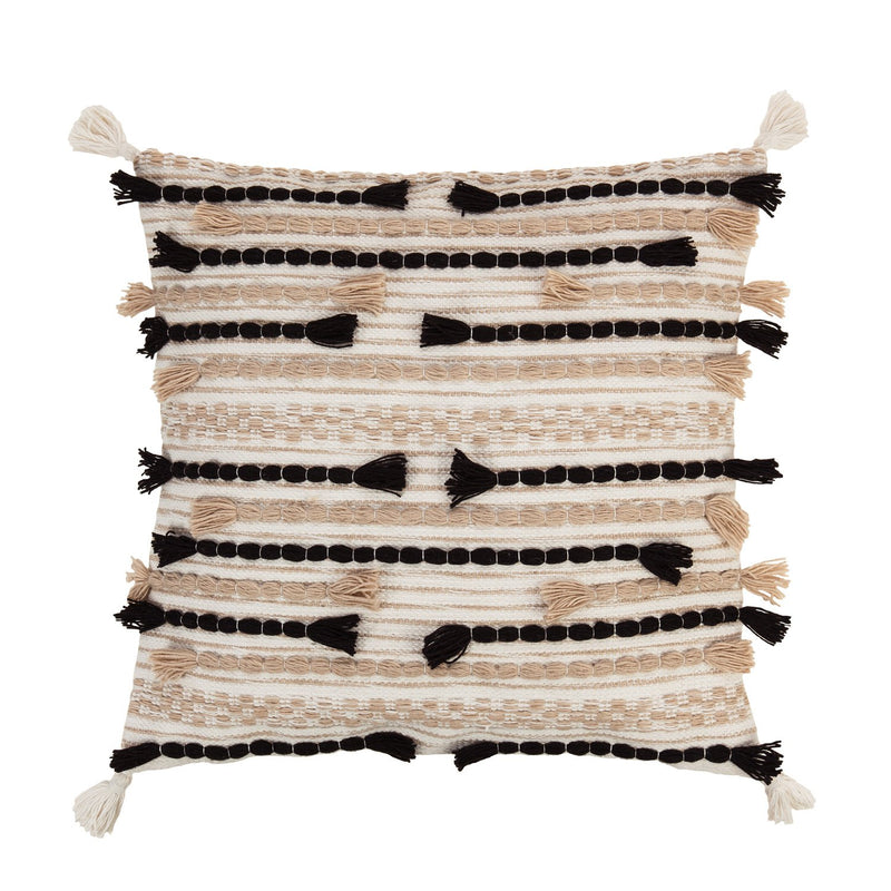 Woven Braided Black & Cream Indoor/Outdoor Decorative Pillow, 18"x18", 18'' x 18'' x 0.5'' inches