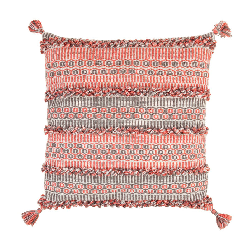 Woven Chunky Knit Coral & Gray Indoor/Outdoor Decorative Pillow, 18"x18",4p4971
