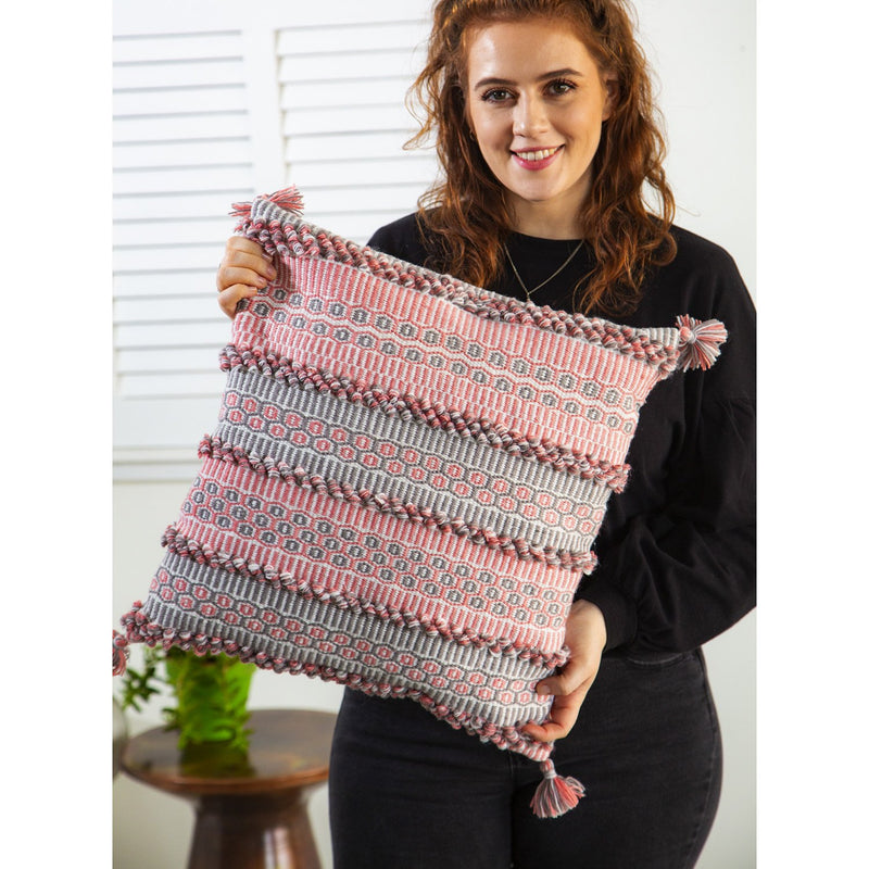 Woven Chunky Knit Coral & Gray Indoor/Outdoor Decorative Pillow, 18"x18",4p4971