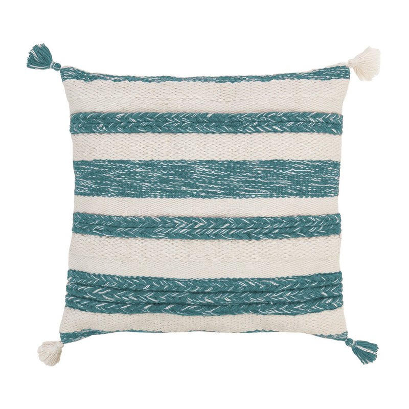 Woven Braided Teal & Cream Indoor/Outdoor Decorative Pillow, 18"x18",4p4972