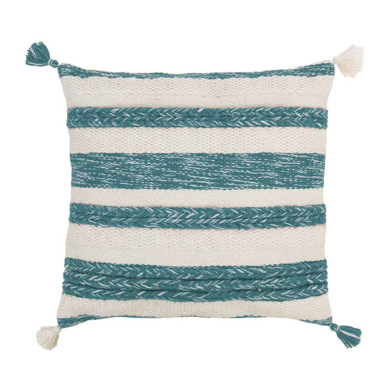 Woven Braided Teal & Cream Indoor/Outdoor Decorative Pillow, 18"x18", 18'' x 18'' x 0.5'' inches