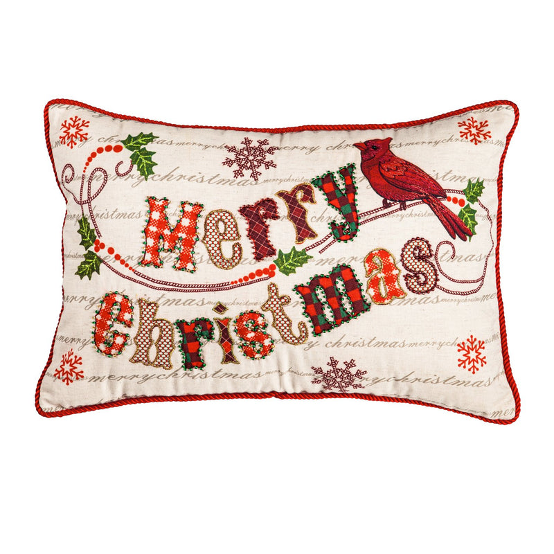 Merry Christmas Cardinal Lumbar Pillow