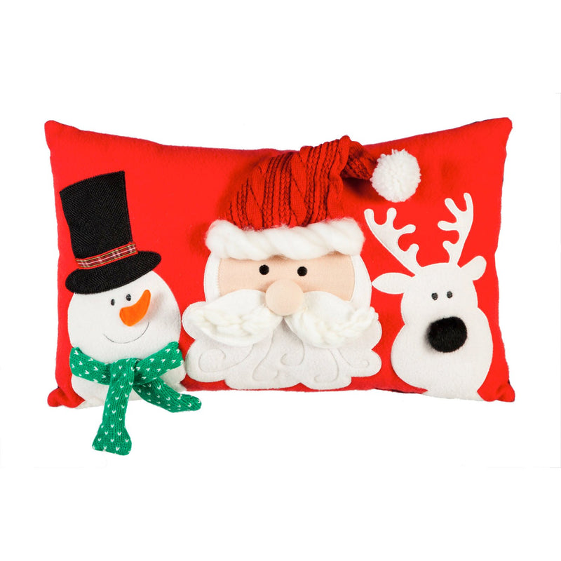 Red and Plaid Lumbar Pillow with Snowman, Santa, Deer,4p557578