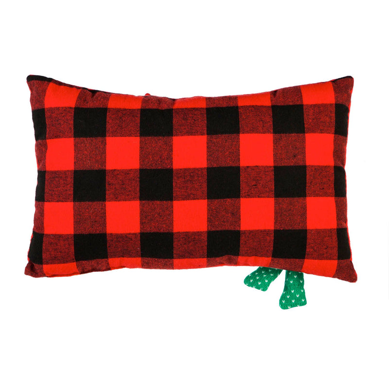 Red and Plaid Lumbar Pillow with Snowman, Santa, Deer,4p557578
