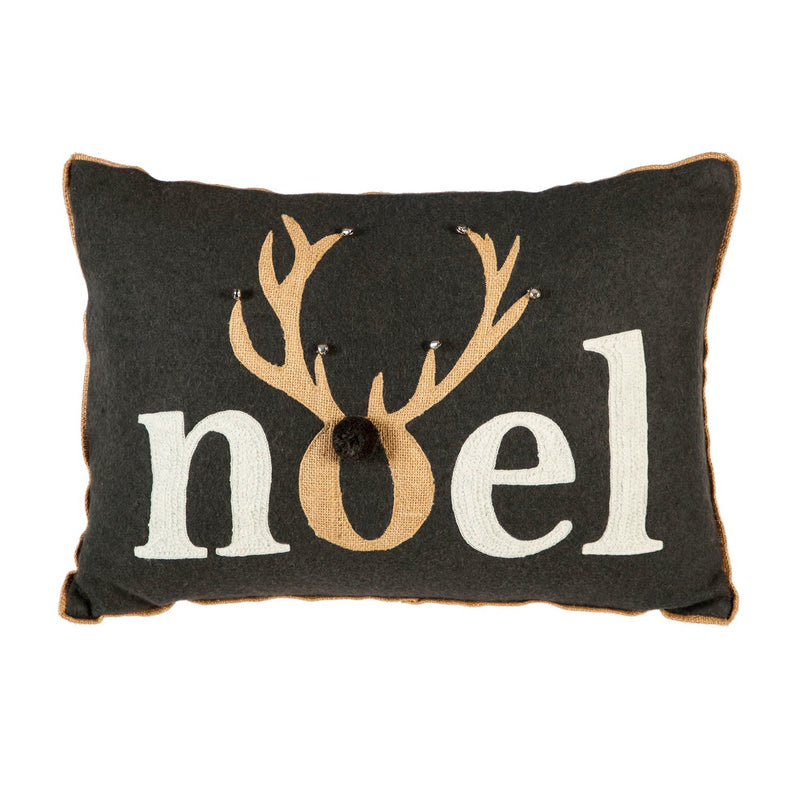 Cypress Home Beautiful Christmas Holiday Noel and Deer Lumbar Comfortable Pillow - 19 x 5 x 13 Inches Indoor/Outdoor Decoration for Homes, Yards and Gardens