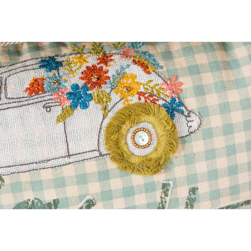 White with Blue Stripes Lumbar Pillow with Car, "Enjoy The Journey", 20'' x 5'' x 14'' inches