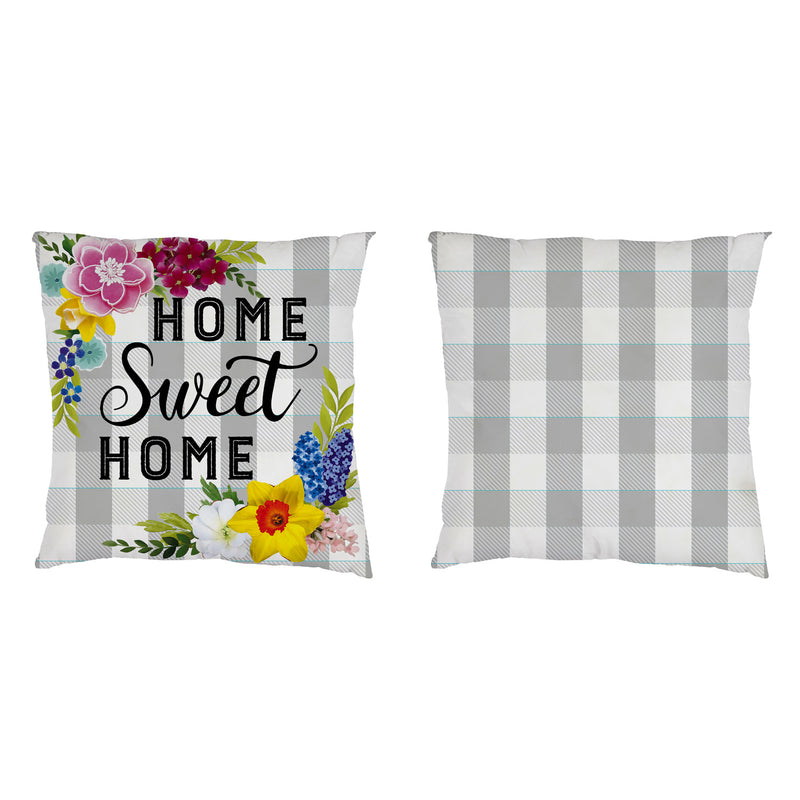 Evergreen Deck & Patio Decor,Home Sweet Home Plaid Outdoor Pillow Cover,18x0.25x18 Inches