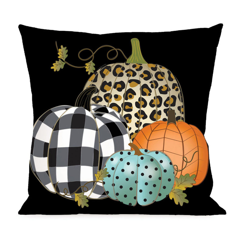 Evergreen Deck & Patio Decor,Mixed Print Pumpkins Interchangeable Pillow Cover,18x18x0.25 Inches