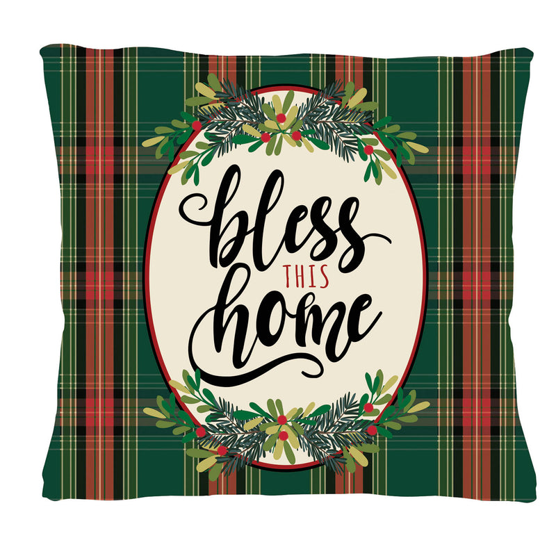 Evergreen Deck & Patio Decor,Bless This Home Plaid Interchangeable Pillow Cover,18x0.25x18 Inches