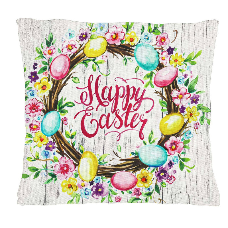 Easter Floral Wreath Interchangeable Pillow Cover,18"x0.25"x18"inches