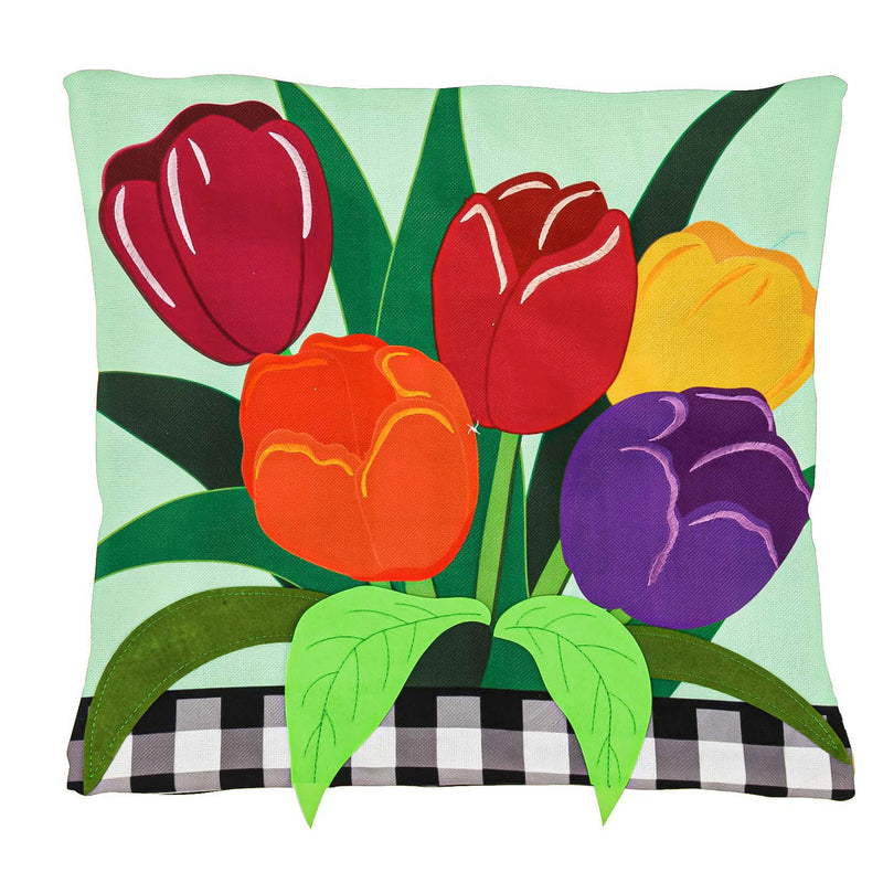 Evergreen Deck & Patio Decor,Buffalo Check Tulips Interchangeable Pillow Cover,18x0.25x18 Inches