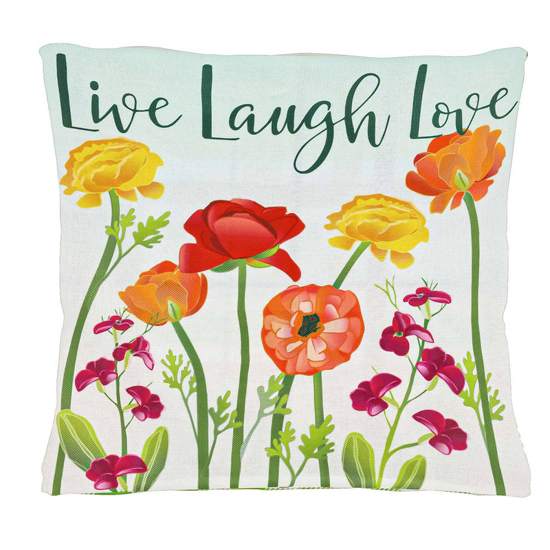 Evergreen Deck & Patio Decor,Live Laugh Love Floral Interchangeable Pillow Cover,18x0.25x18 Inches