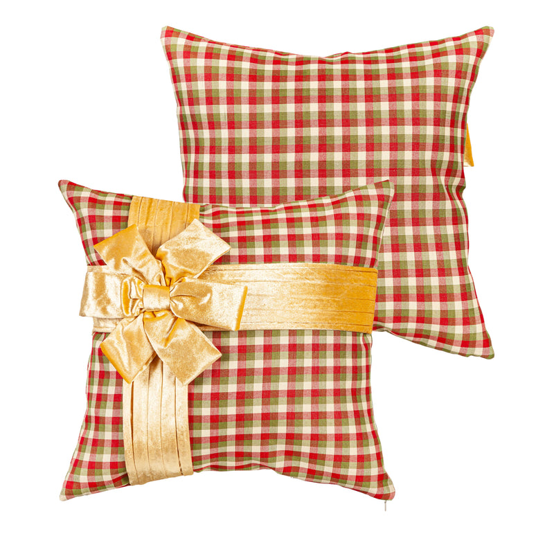 Evergreen Deck & Patio Decor,Plaid Present Interchangeable Outdoor Pillow Cover, 18",18x18x0.25 Inches