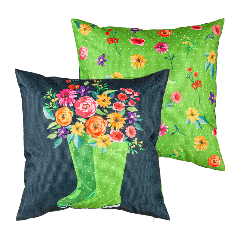 Evergreen Deck & Patio Decor,Welcome Spring Rain Boots 18" Interchangeable Pillow Cover,18x18x0.25 Inches